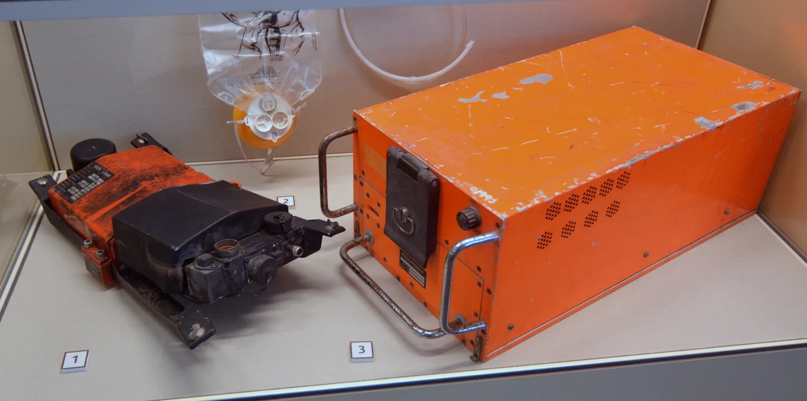 Two flight recorders displayed at IWM Duxford.